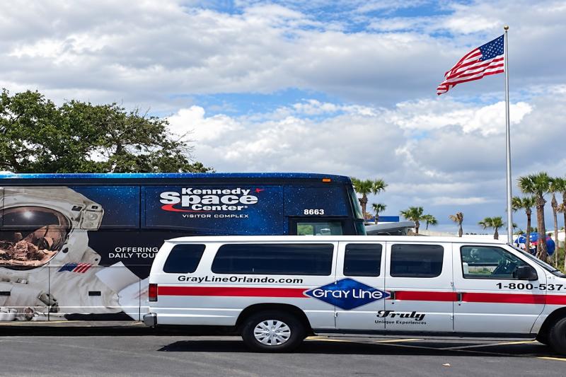 Gray Line vehicles at the space center