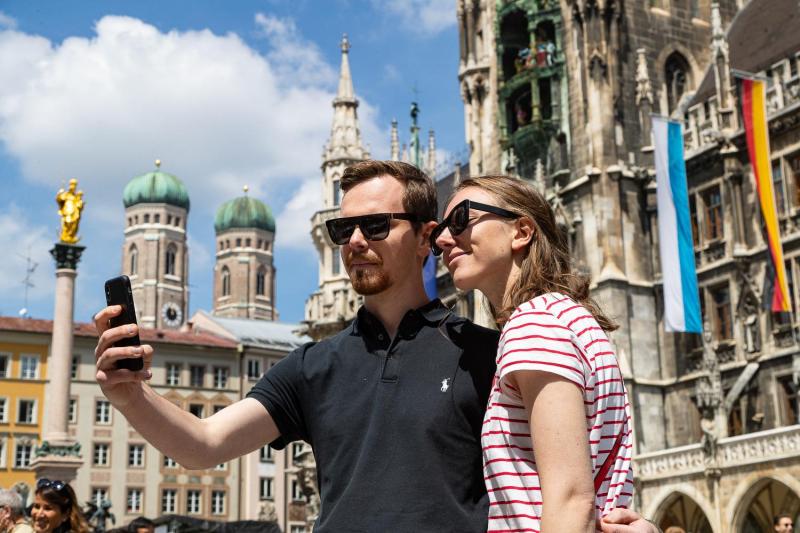 The heart of Munich City, the Marienplatz with the neo-gothic town hall whose famous 
