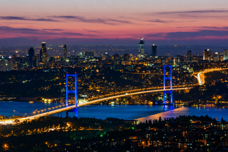 Panoramic view of Istanbul at night