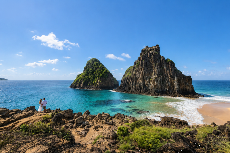 Fernando de Noronha: Costa dos Mirantes Trail & Sancho Beach Tour in Portuguese