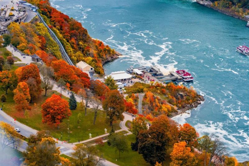 Wide view of Niagara Falls  gorges