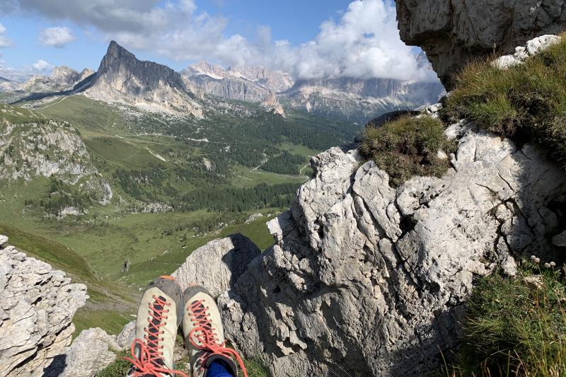 Looking back at Passo Falzarego on the Via Alta