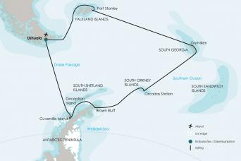 Map of Antarctica and South Georgia cruise