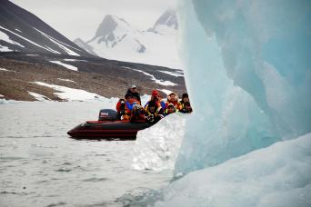 cruise icebergs with our Zodiacs