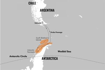 Map of Antarctic Peninsula Adventure expedition