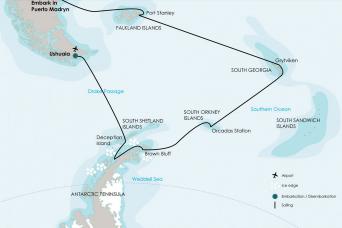 Map of Antarctica and South Georgia cruise