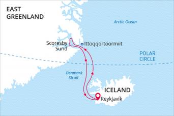 Map of Greenland cruise expedition