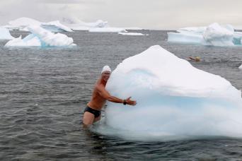 Join penguins in icy waters of the Antarctic