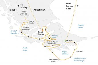 map of the Essential Patagonia expedition