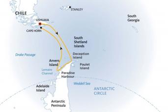 Map of Antarctica expedition cruise