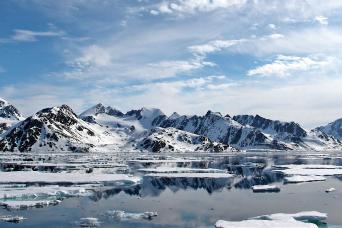 The snowy, mountainous landscape of Svalbard