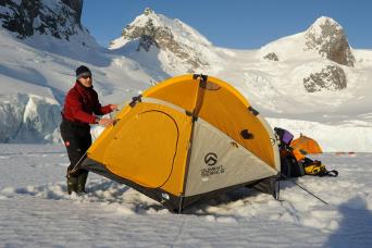 Camp in Antarctica from Basecamp Plancius