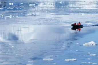 Zodiac cruising in Antarctica