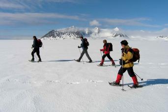 Snow shoeing makes for easy hiking over snow